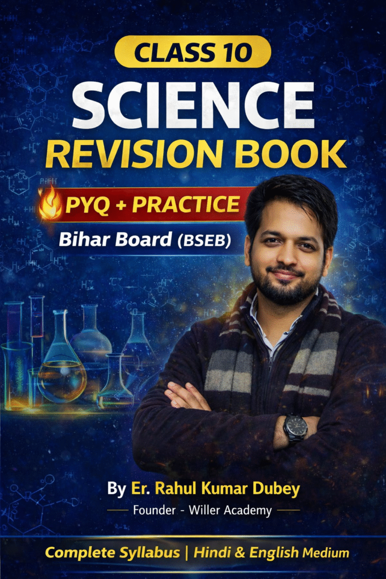 Class 10 Science Revision Book PYQ + Practice | Bihar Board (BSEB) Complete Syllabus | Hindi & English Medium By Er. Rahul Kumar Dubey Founder – Willer Academy